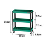 GROVIA Heavy Duty 3 Tier Tool Trolley Large Size Brake Wheels 700x355x760mm Workshop Garage Storage Cart - Green & Black