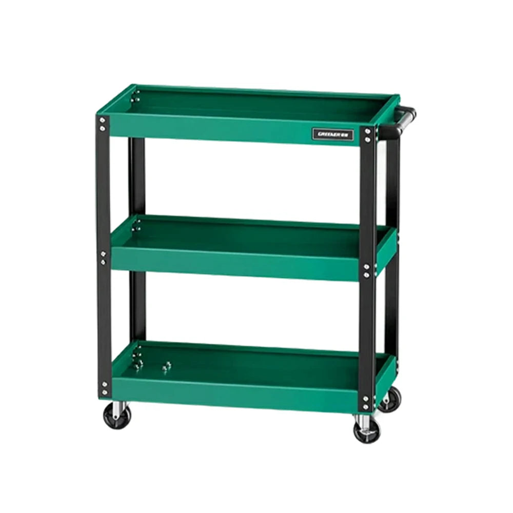 GROVIA Heavy Duty 3 Tier Tool Trolley Large Size Brake Wheels 700x355x760mm Workshop Garage Storage Cart - Green & Black