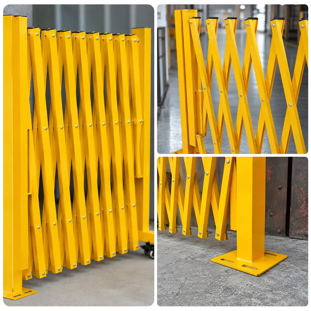 GROVIA Retractable Safety Barrier Gate 1.2m Height x 5m Expandable Steel Folding Fence for Factory Construction Area - Yellow