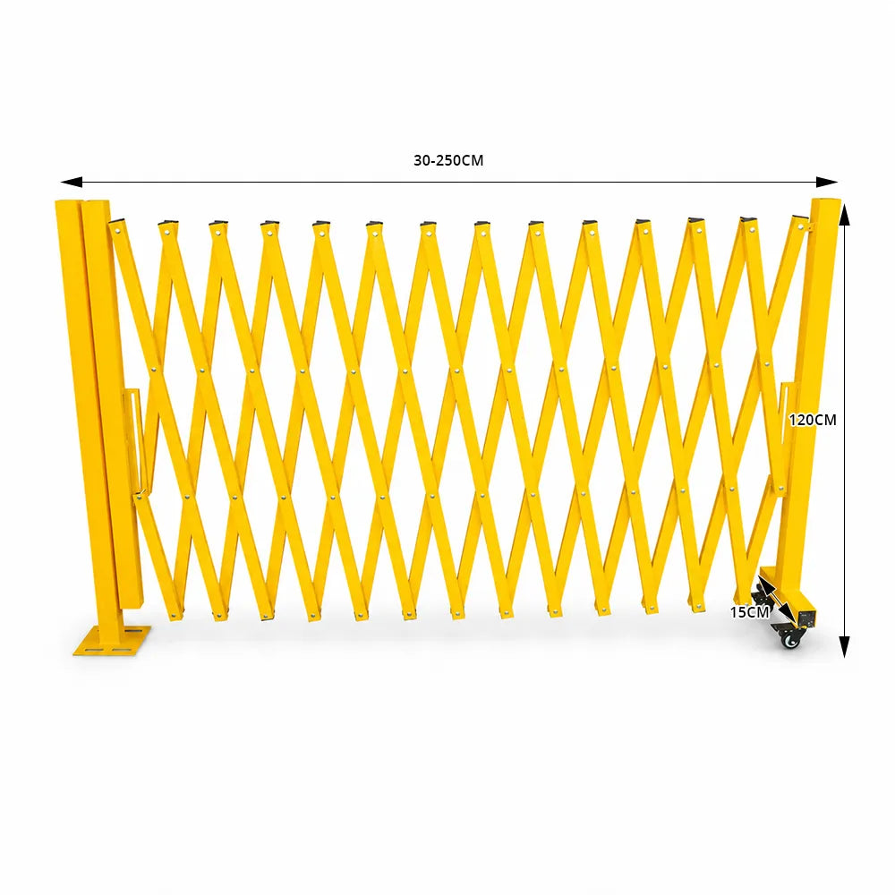GROVIA Retractable Safety Barrier Gate 1.2m Height x 5m Expandable Steel Folding Fence for Factory Construction Area - Yellow