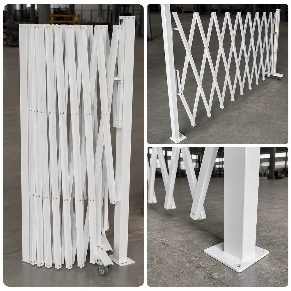 GROVIA Retractable Safety Barrier Fence 1.2m Height x 2.5m Expandable Steel Folding Gate for Factory Construction Area - White