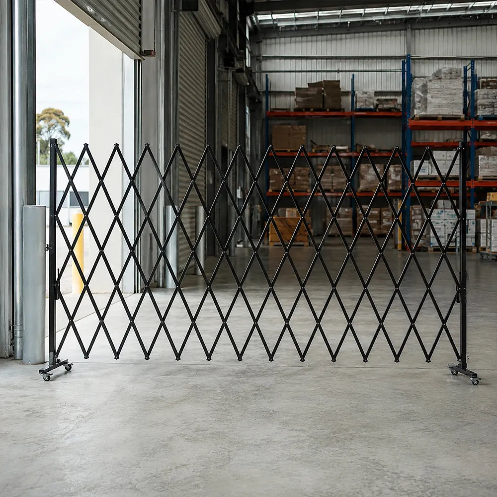 GROVIA Retractable Safety Barrier Fence 1.2m Height x 2.5m Expandable Steel Folding Gate with Cross Frame for Factory Area - Black
