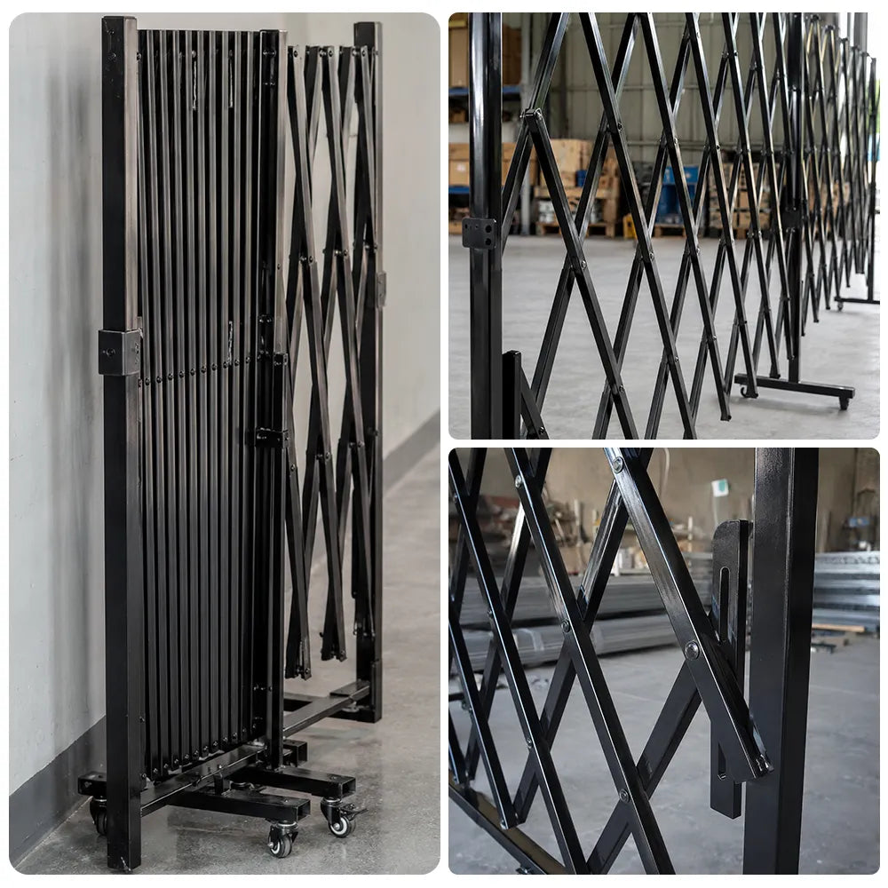 GROVIA Retractable Safety Barrier Fence 1.2m Height x 2.5m Expandable Steel Folding Gate with Cross Frame for Factory Area - Black