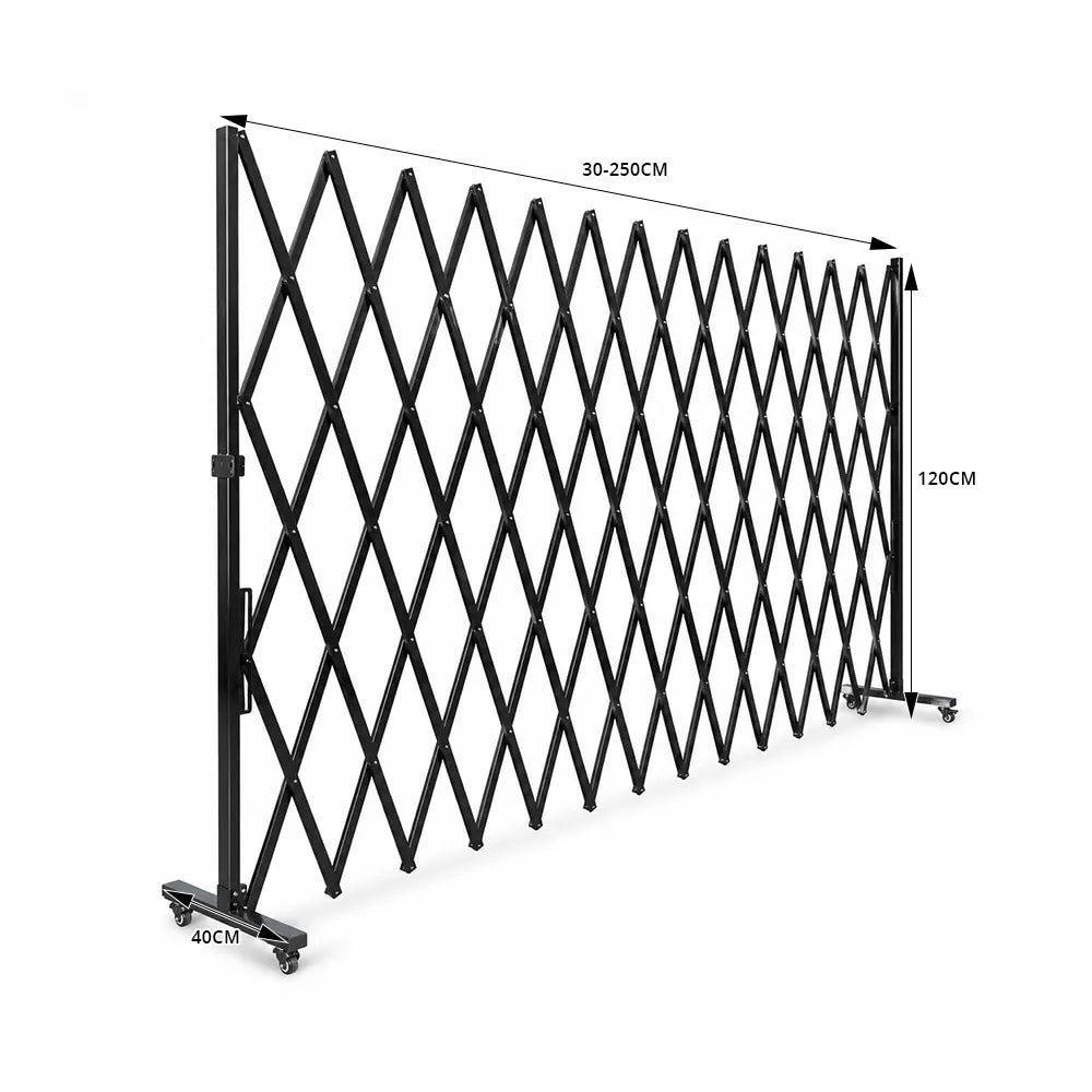 GROVIA Retractable Safety Barrier Fence 1.2m Height x 2.5m Expandable Steel Folding Gate with Cross Frame for Factory Area - Black
