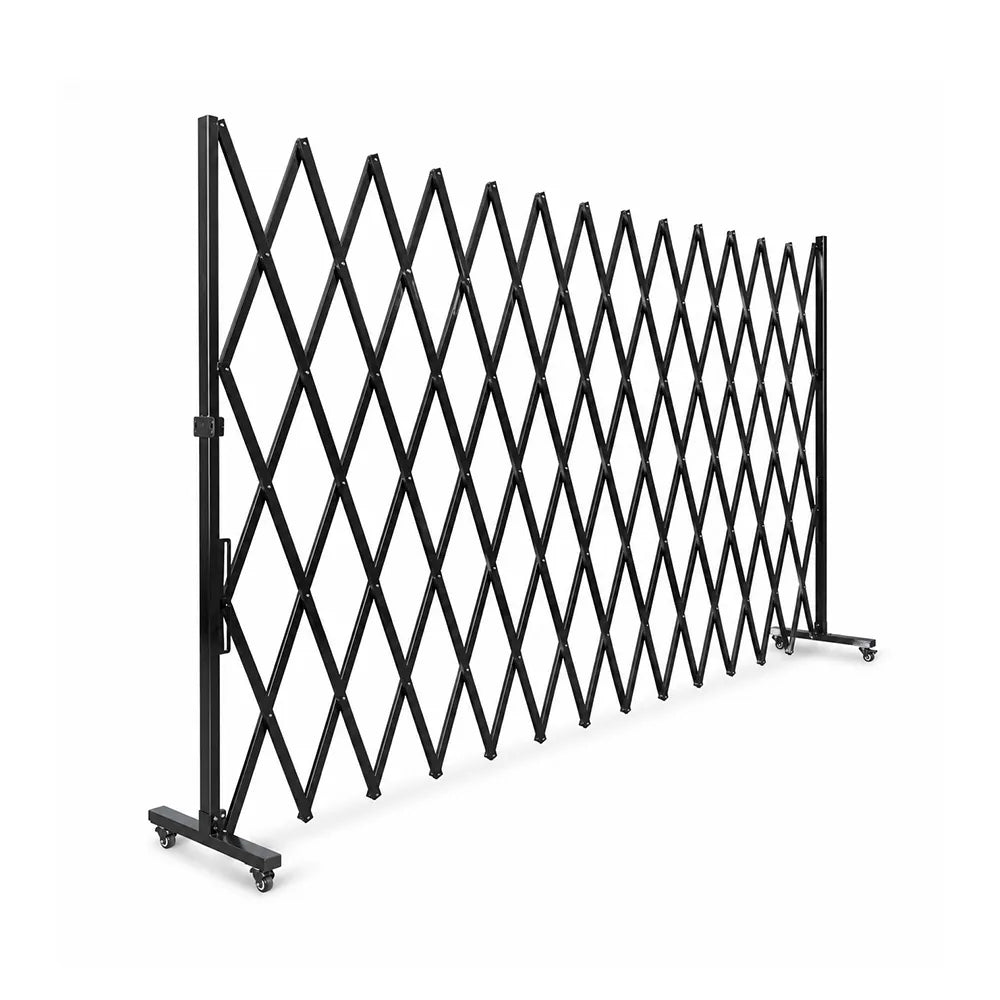 GROVIA Retractable Safety Barrier Fence 1.2m Height x 2.5m Expandable Steel Folding Gate with Cross Frame for Factory Area - Black