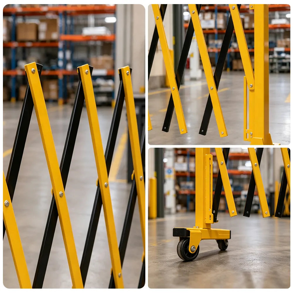 GROVIA Retractable Safety Barrier Fence 1.2m Height x 2.5m Expandable Steel Folding Gate with Cross Frame for Factory Area - Black & Yellow
