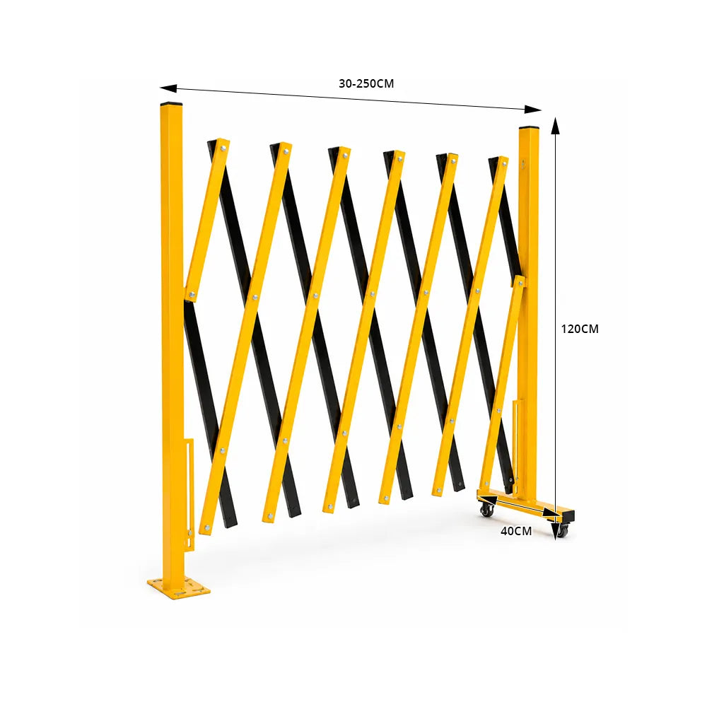 GROVIA Retractable Safety Barrier Fence 1.2m Height x 2.5m Expandable Steel Folding Gate with Cross Frame for Factory Area - Black & Yellow