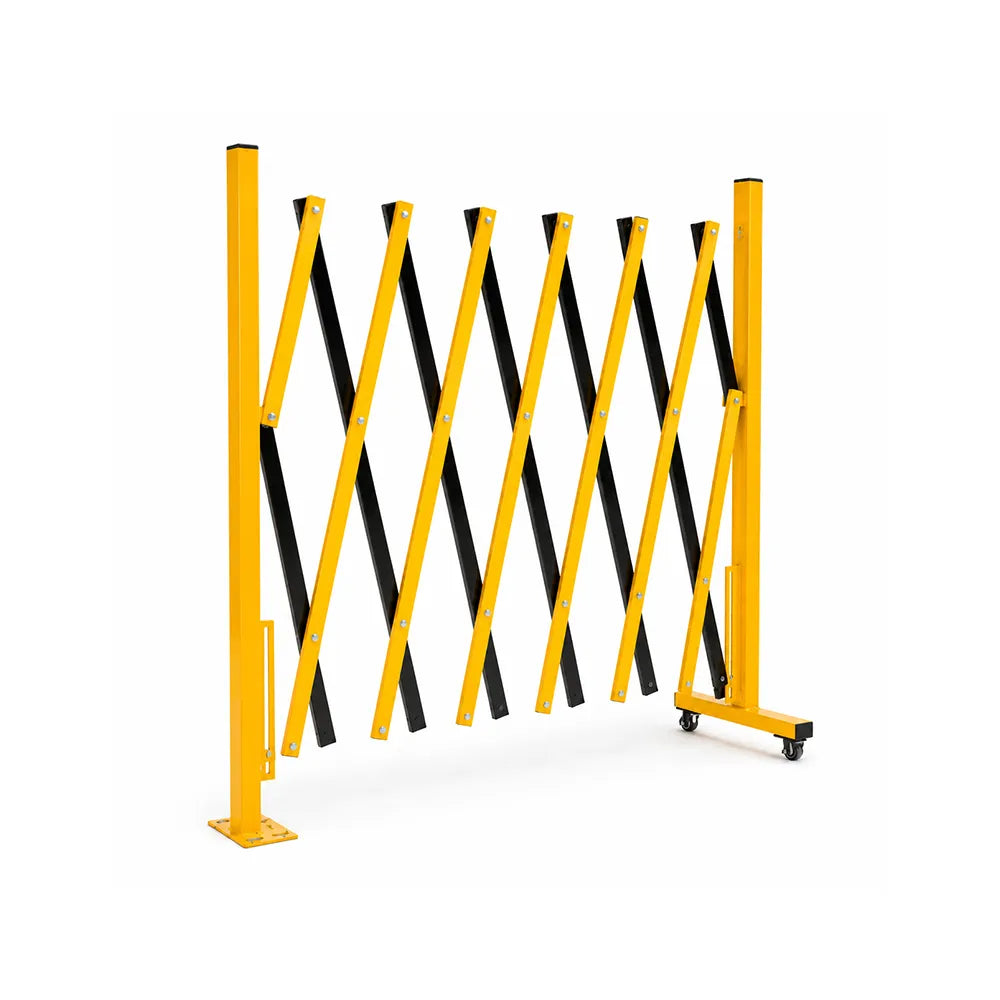 GROVIA Retractable Safety Barrier Fence 1.2m Height x 2.5m Expandable Steel Folding Gate with Cross Frame for Factory Area - Black & Yellow