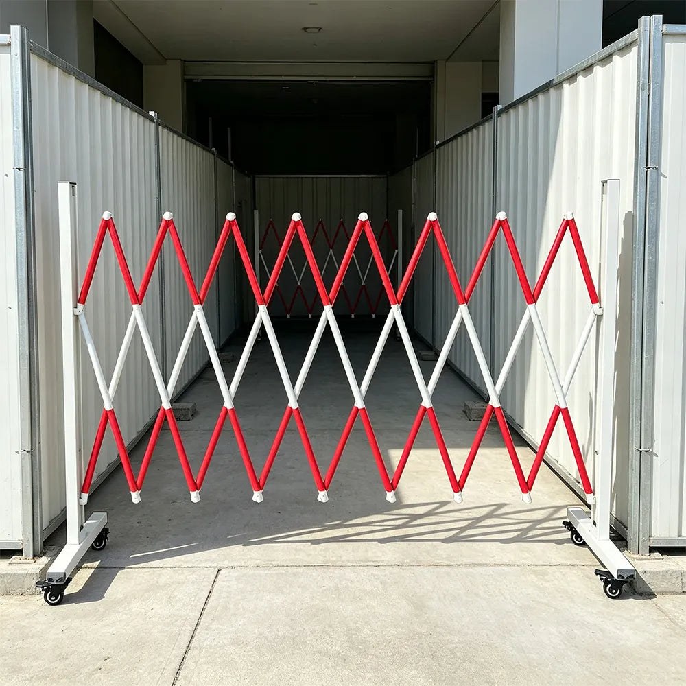 GROVIA Retractable Safety Barrier Fence 1.2m Height x 2.5m Expandable Steel Folding Gate with Wheels for Factory Area - Red & White