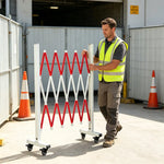 GROVIA Retractable Safety Barrier Fence 1.2m Height x 2.5m Expandable Steel Folding Gate with Wheels for Factory Area - Red & White