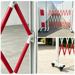 GROVIA Retractable Safety Barrier Fence 1.2m Height x 2.5m Expandable Steel Folding Gate with Wheels for Factory Area - Red & White