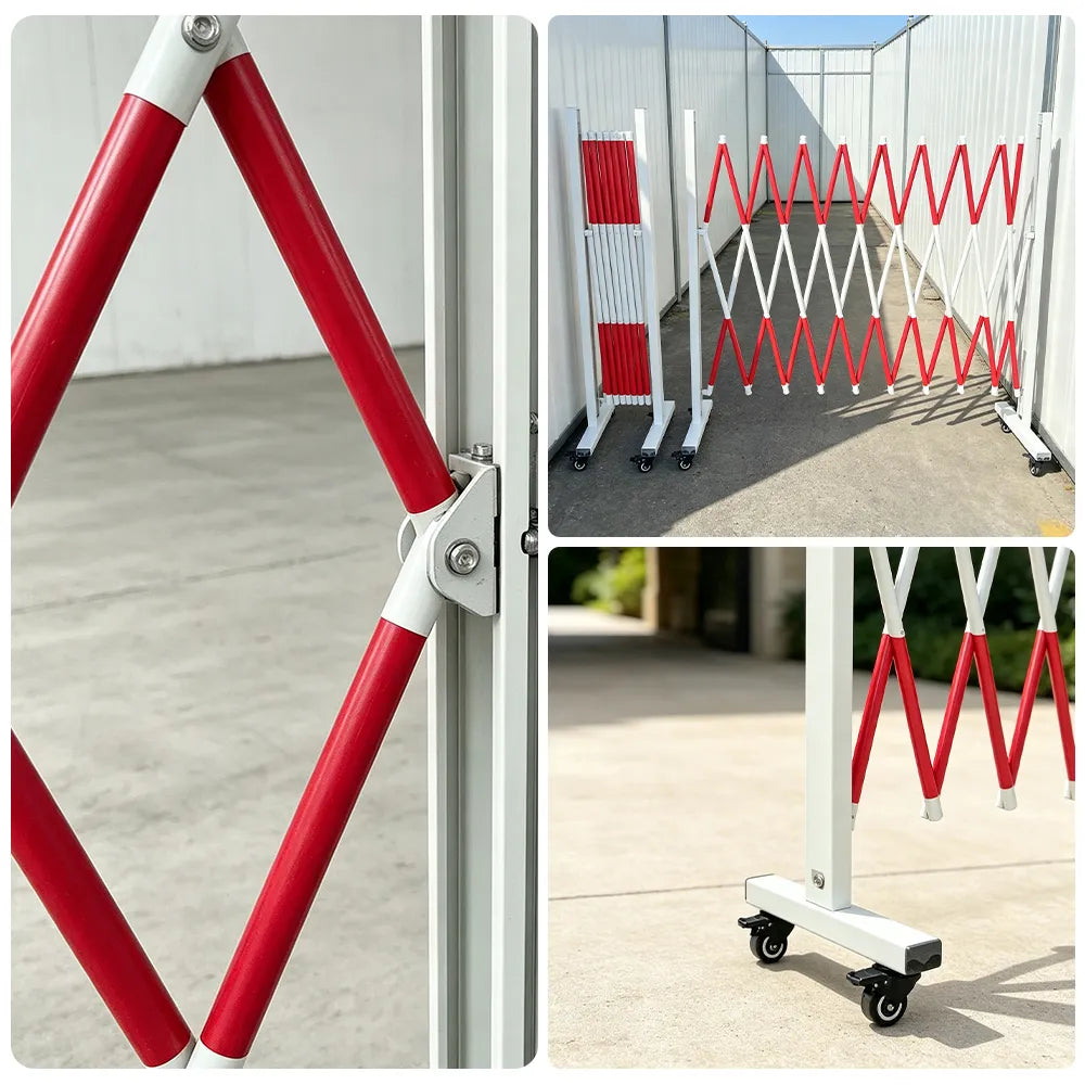 GROVIA Retractable Safety Barrier Fence 1.2m Height x 2.5m Expandable Steel Folding Gate with Wheels for Factory Area - Red & White