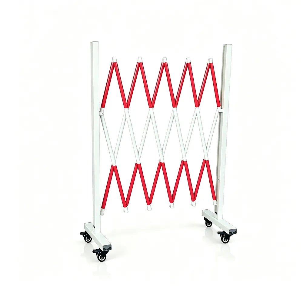 GROVIA Retractable Safety Barrier Fence 1.2m Height x 2.5m Expandable Steel Folding Gate with Wheels for Factory Area - Red & White
