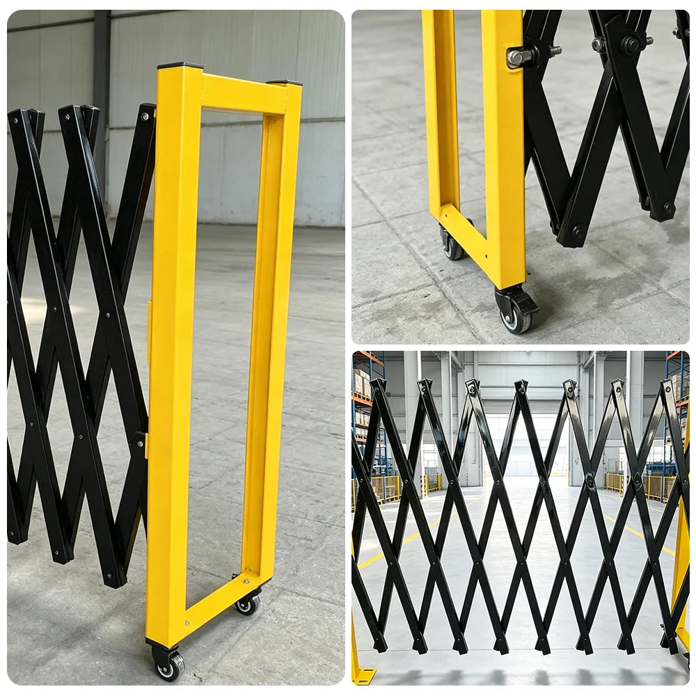 GROVIA Retractable Safety Barrier Fence 1.2m Height x 2.5m Expandable Steel Folding Gate with Warning Design for Factory Area - Black & Yellow