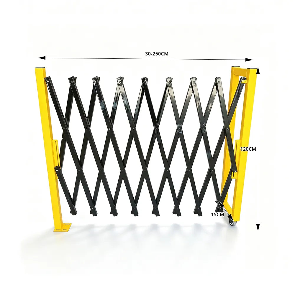 GROVIA Retractable Safety Barrier Fence 1.2m Height x 2.5m Expandable Steel Folding Gate with Warning Design for Factory Area - Black & Yellow