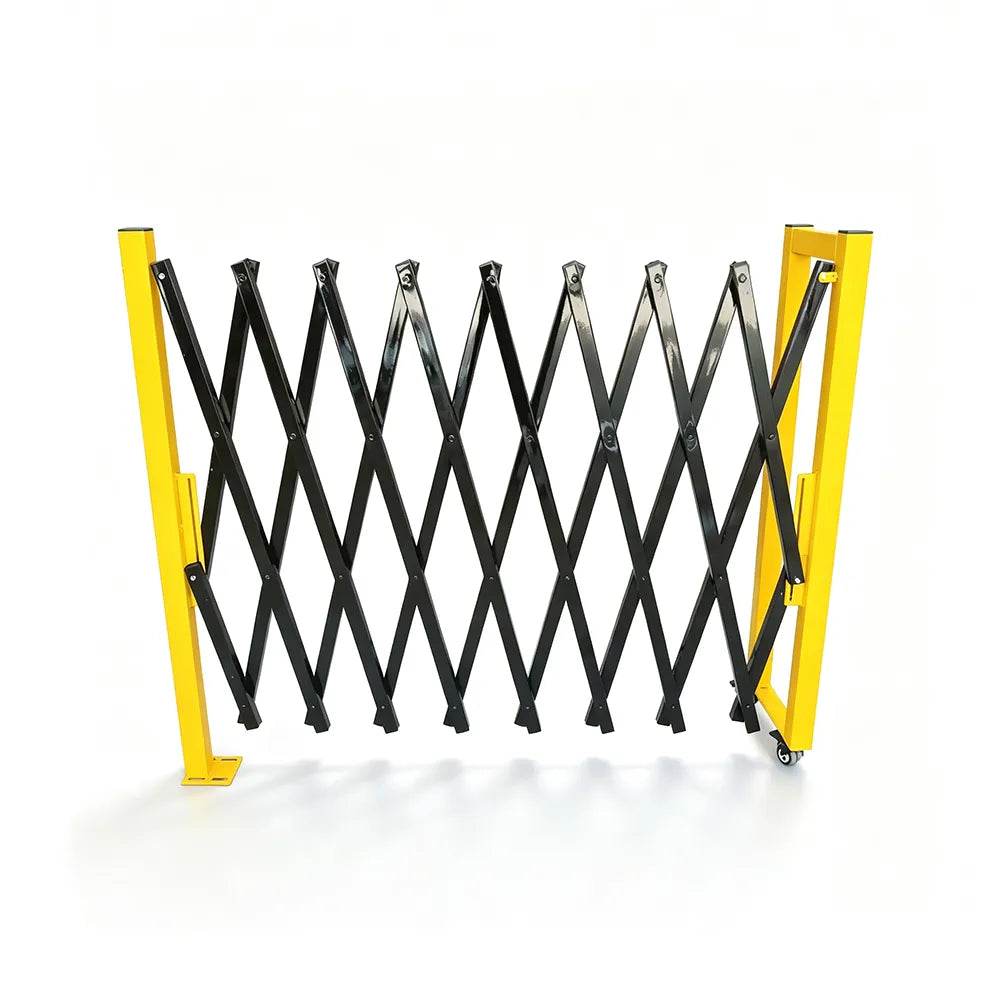 GROVIA Retractable Safety Barrier Fence 1.2m Height x 2.5m Expandable Steel Folding Gate with Warning Design for Factory Area - Black & Yellow