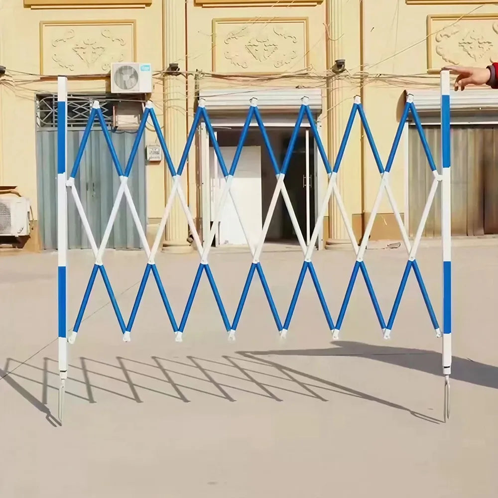 GROVIA Retractable Safety Barrier Fence 1.2m Height x 2.5m Expandable Steel Folding Gate with Warning Design for Outdoor Area - Blue & White