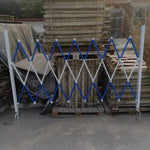 GROVIA Retractable Safety Barrier Fence 1.2m Height x 2.5m Expandable Steel Folding Gate with Warning Design for Outdoor Area - Blue & White