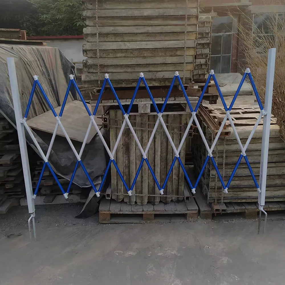 GROVIA Retractable Safety Barrier Fence 1.2m Height x 2.5m Expandable Steel Folding Gate with Warning Design for Outdoor Area - Blue & White