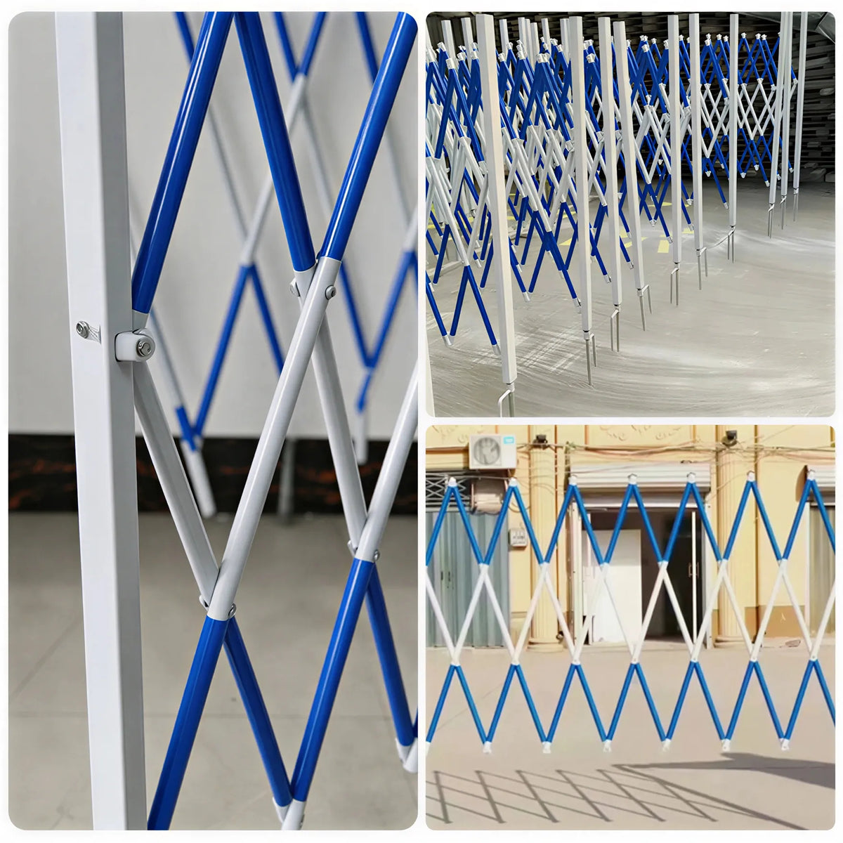 GROVIA Retractable Safety Barrier Fence 1.2m Height x 2.5m Expandable Steel Folding Gate with Warning Design for Outdoor Area - Blue & White