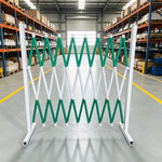 GROVIA Retractable Safety Barrier Fence 1.2m Height x 2.5m Expandable Steel Folding Gate with Warning Design for Outdoor Area - Green & White
