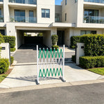 GROVIA Retractable Safety Barrier Fence 1.2m Height x 2.5m Expandable Steel Folding Gate with Warning Design for Outdoor Area - Green & White
