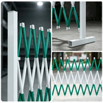 GROVIA Retractable Safety Barrier Fence 1.2m Height x 2.5m Expandable Steel Folding Gate with Warning Design for Outdoor Area - Green & White