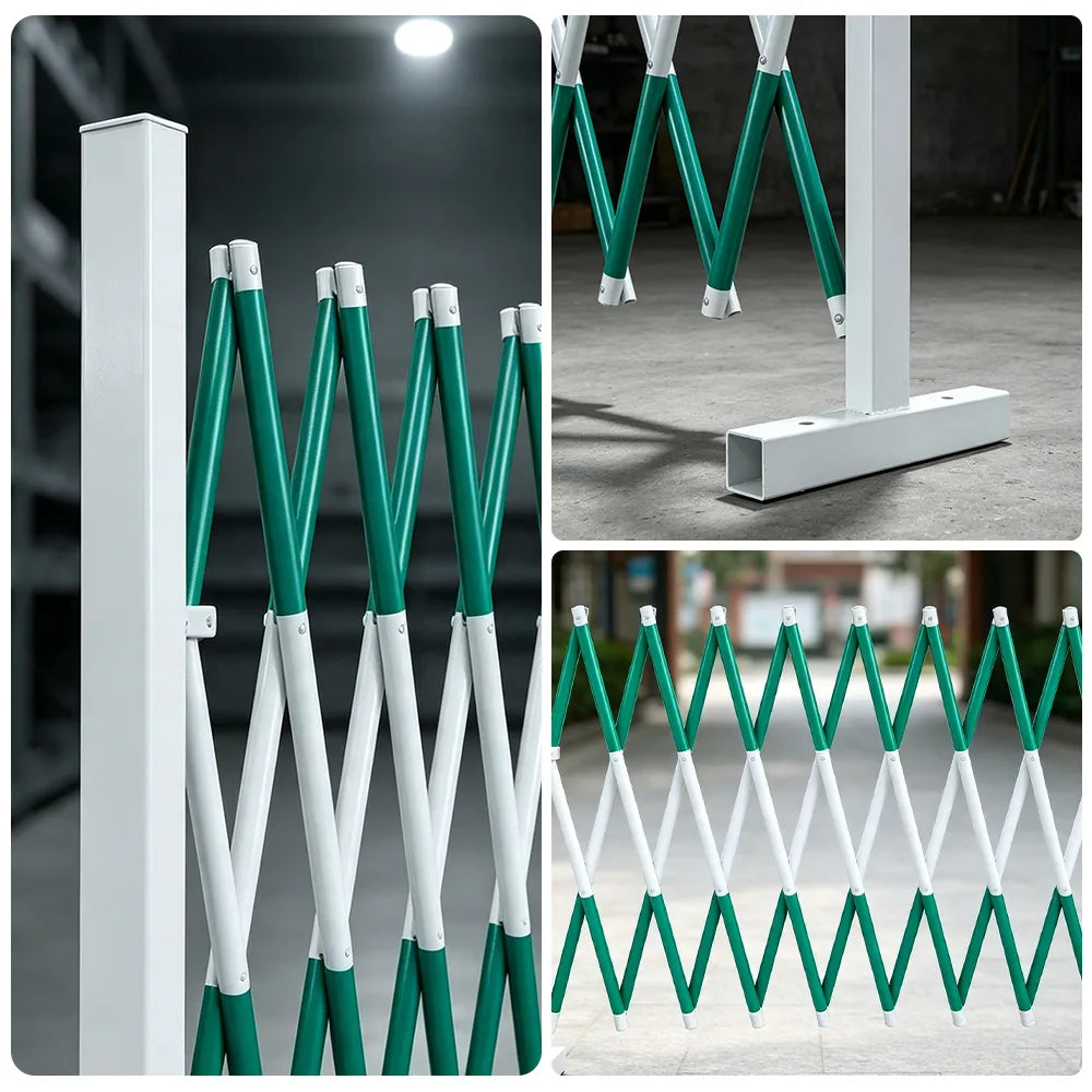 GROVIA Retractable Safety Barrier Fence 1.2m Height x 2.5m Expandable Steel Folding Gate with Warning Design for Outdoor Area - Green & White