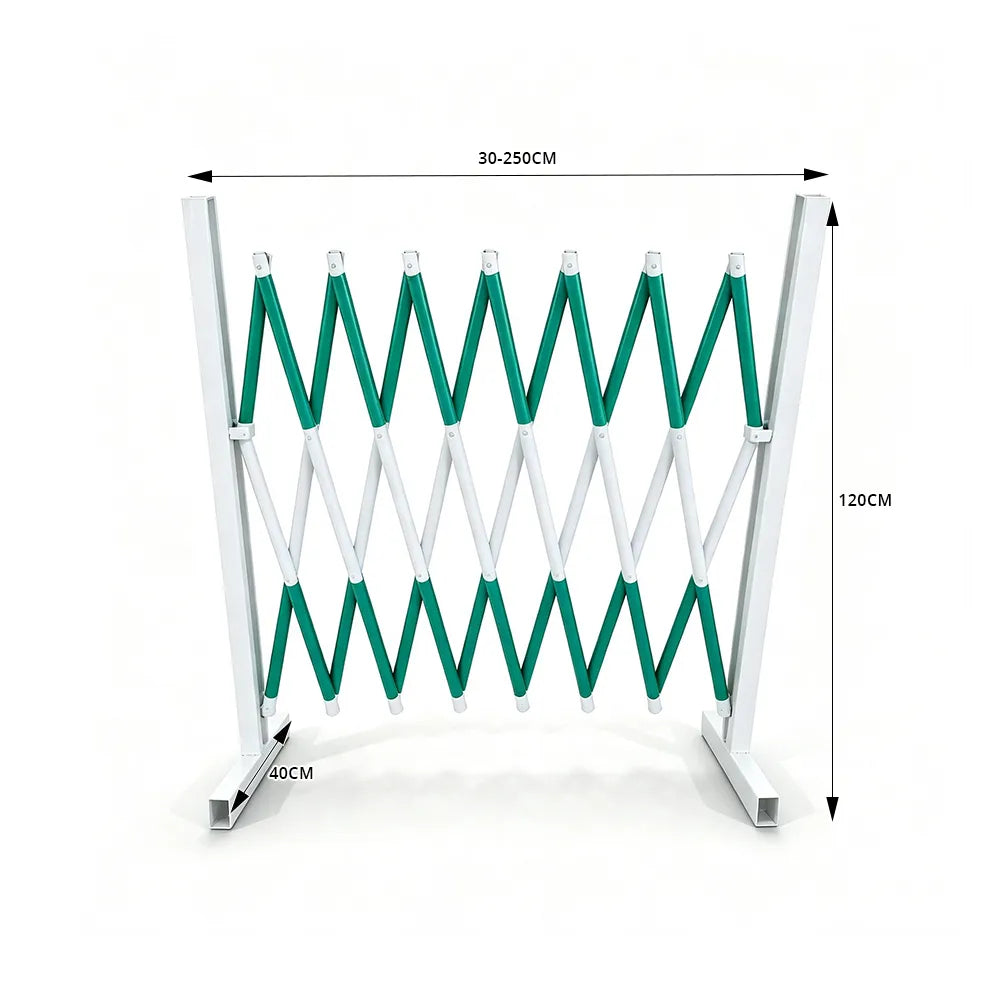 GROVIA Retractable Safety Barrier Fence 1.2m Height x 2.5m Expandable Steel Folding Gate with Warning Design for Outdoor Area - Green & White