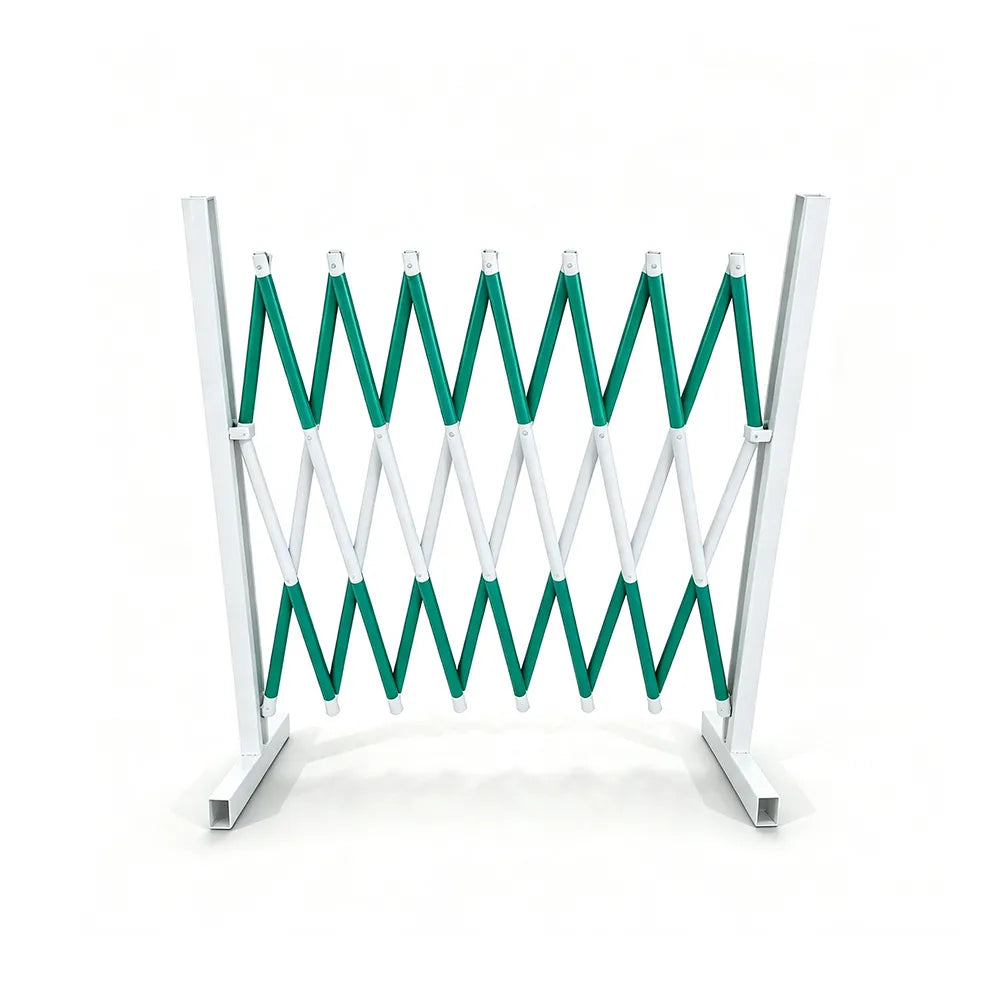 GROVIA Retractable Safety Barrier Fence 1.2m Height x 2.5m Expandable Steel Folding Gate with Warning Design for Outdoor Area - Green & White