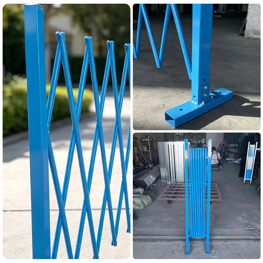 GROVIA Retractable Safety Barrier Fence 1.2m Height x 2.5m Expandable Steel Folding Gate for Factory Construction Area - Blue