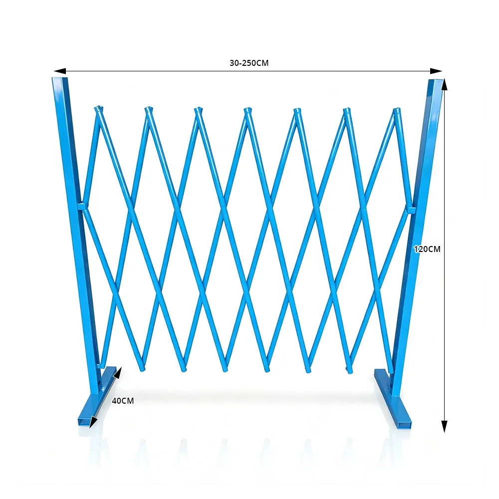 GROVIA Retractable Safety Barrier Fence 1.2m Height x 2.5m Expandable Steel Folding Gate for Factory Construction Area - Blue