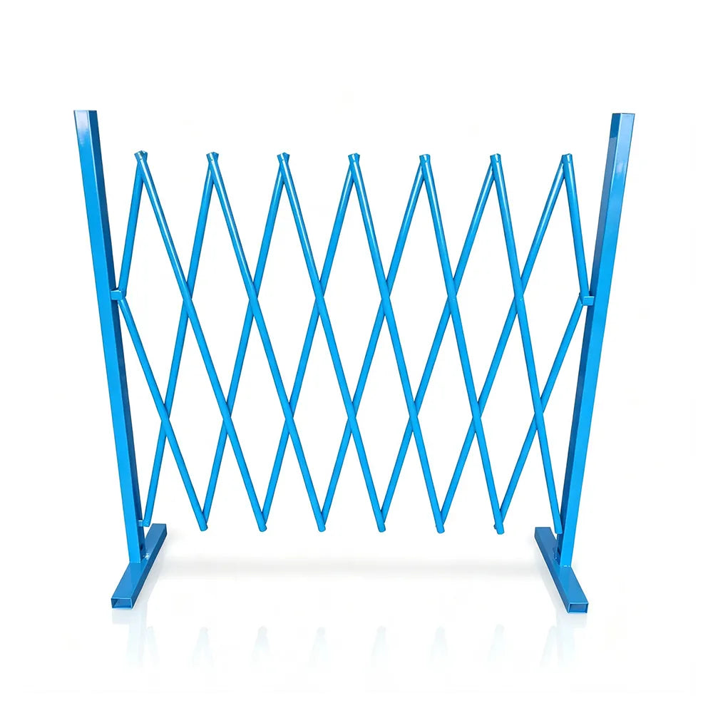 GROVIA Retractable Safety Barrier Fence 1.2m Height x 2.5m Expandable Steel Folding Gate for Factory Construction Area - Blue