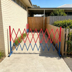 GROVIA Retractable Safety Barrier Fence 1.2m Height x 2.5m Expandable Steel Folding Gate with Warning Design for Factory Area - Red & Blue