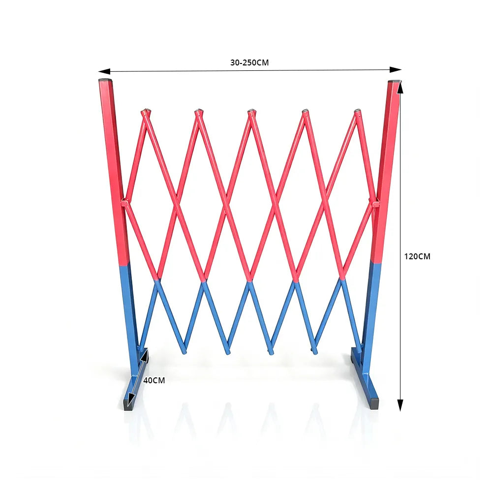 GROVIA Retractable Safety Barrier Fence 1.2m Height x 2.5m Expandable Steel Folding Gate with Warning Design for Factory Area - Red & Blue