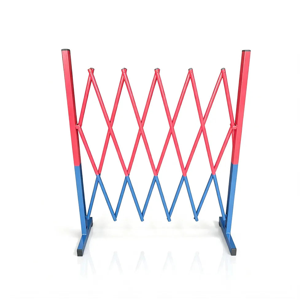 GROVIA Retractable Safety Barrier Fence 1.2m Height x 2.5m Expandable Steel Folding Gate with Warning Design for Factory Area - Red & Blue