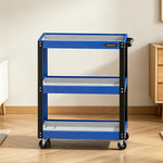 GROVIA Heavy Duty 3 Tier Tool Trolley Large Size Brake Wheels 700x355x760mm Workshop Garage Storage Cart - Blue & White