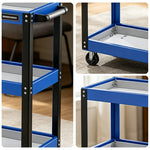 GROVIA Heavy Duty 3 Tier Tool Trolley Large Size Brake Wheels 700x355x760mm Workshop Garage Storage Cart - Blue & White