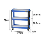 GROVIA Heavy Duty 3 Tier Tool Trolley Large Size Brake Wheels 700x355x760mm Workshop Garage Storage Cart - Blue & White