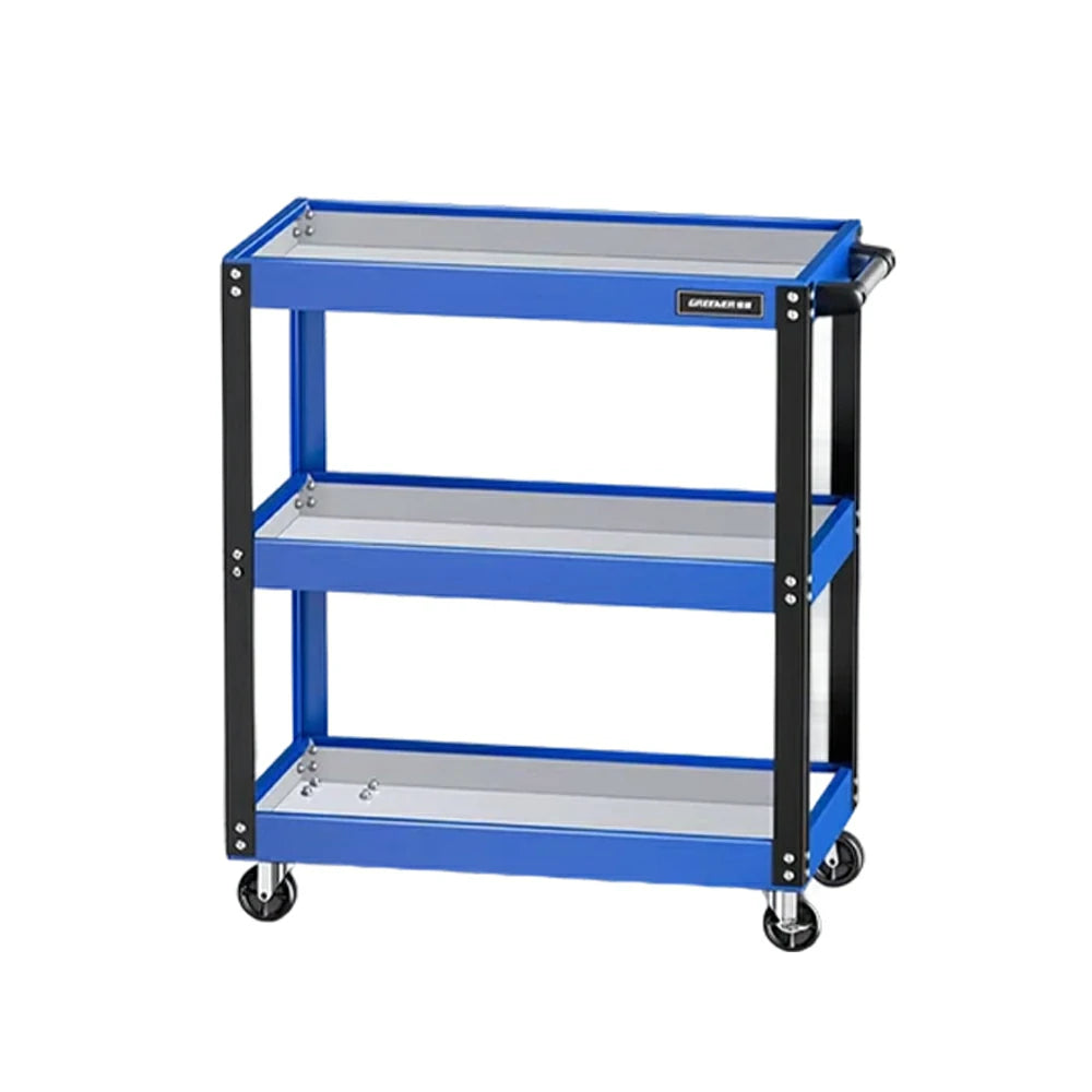 GROVIA Heavy Duty 3 Tier Tool Trolley Large Size Brake Wheels 700x355x760mm Workshop Garage Storage Cart - Blue & White