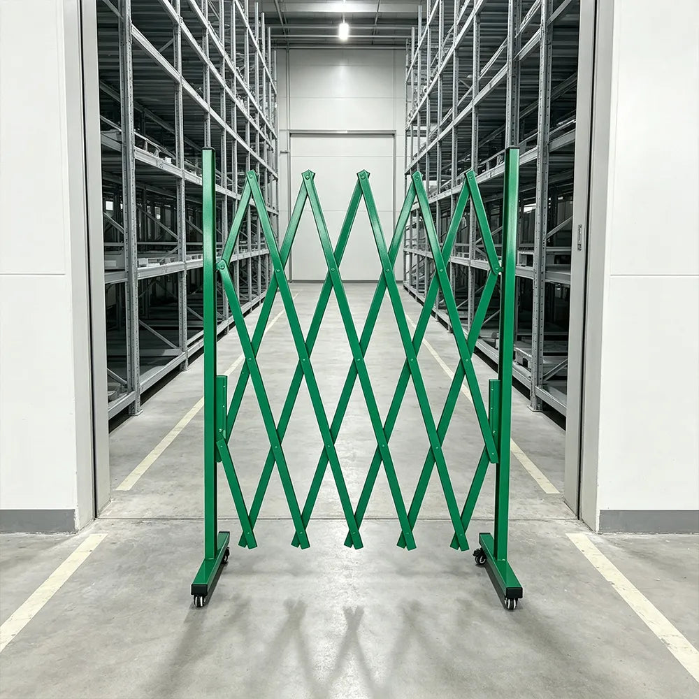 GROVIA Retractable Safety Barrier Fence 1.5m Height x 2m Expandable Steel Folding Gate for Factory Construction Area - Green