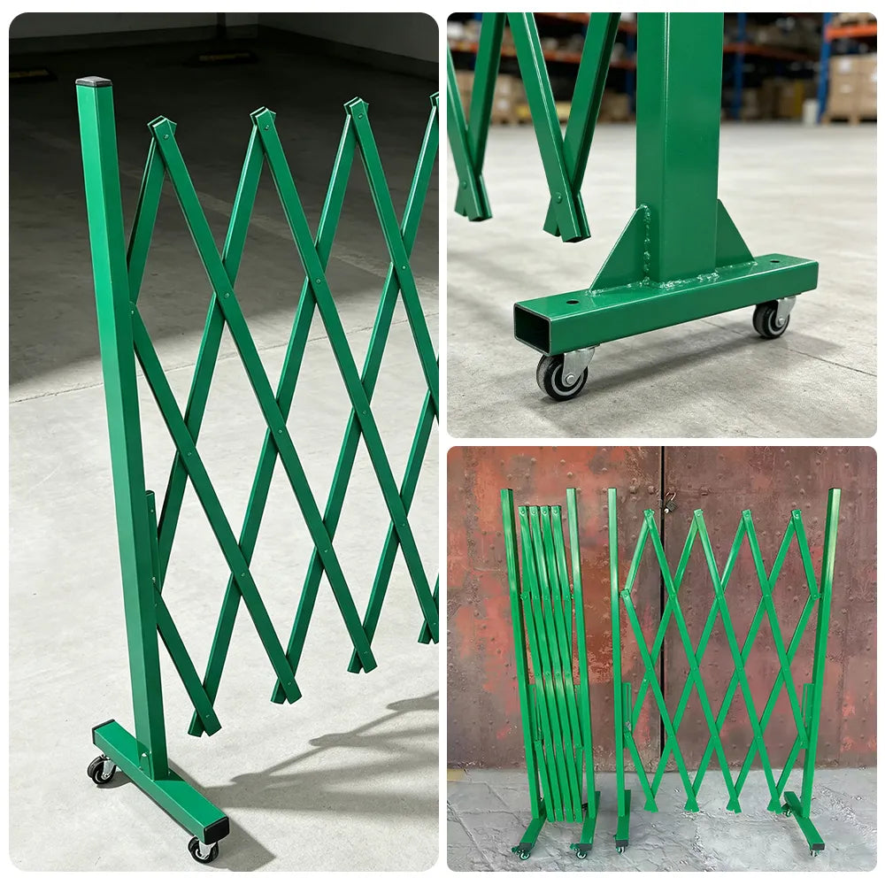 GROVIA Retractable Safety Barrier Fence 1.5m Height x 2m Expandable Steel Folding Gate for Factory Construction Area - Green