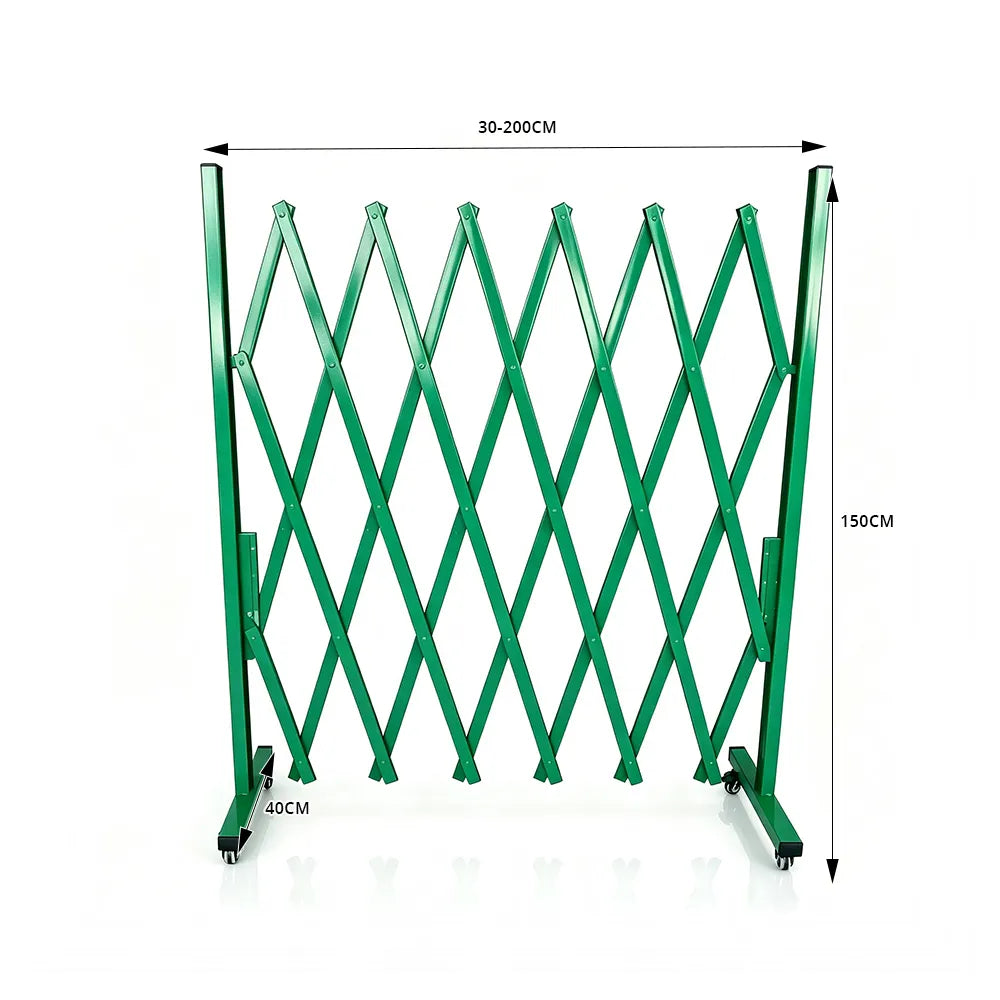GROVIA Retractable Safety Barrier Fence 1.5m Height x 2m Expandable Steel Folding Gate for Factory Construction Area - Green