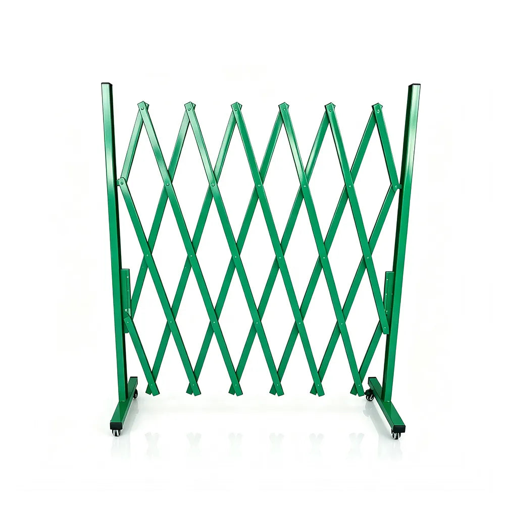 GROVIA Retractable Safety Barrier Fence 1.5m Height x 2m Expandable Steel Folding Gate for Factory Construction Area - Green