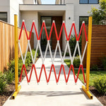 GROVIA Retractable Safety Barrier Fence 1.2m Height x 2.5m Expandable Steel Folding Gate with Warning Design for Outdoor Area - Yellow & Red