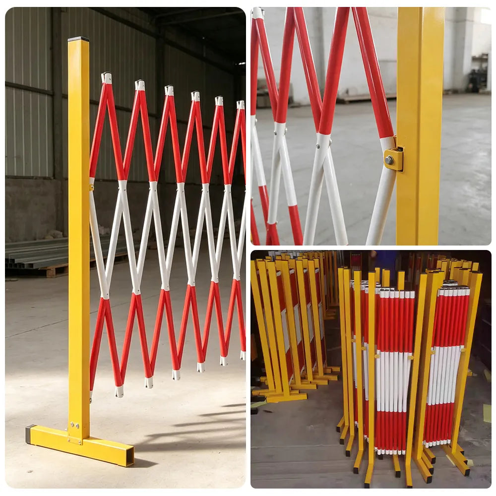GROVIA Retractable Safety Barrier Fence 1.2m Height x 2.5m Expandable Steel Folding Gate with Warning Design for Outdoor Area - Yellow & Red