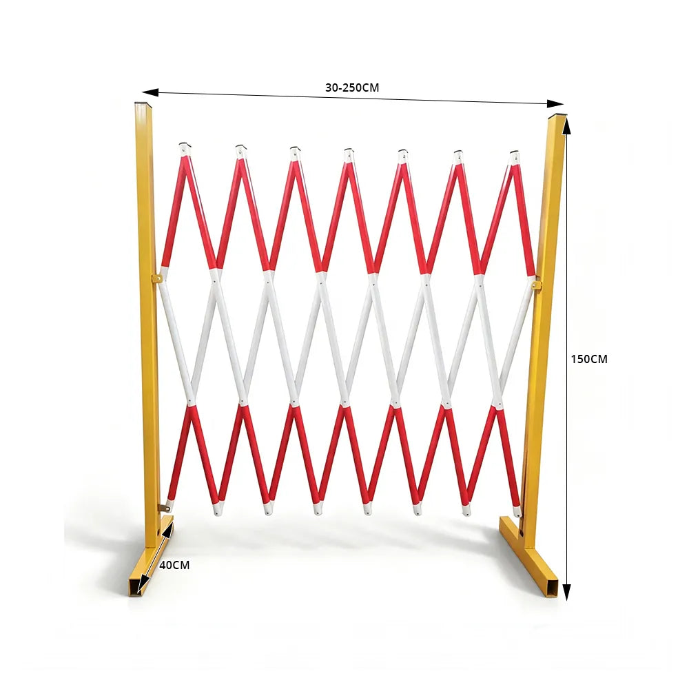GROVIA Retractable Safety Barrier Fence 1.2m Height x 2.5m Expandable Steel Folding Gate with Warning Design for Outdoor Area - Yellow & Red
