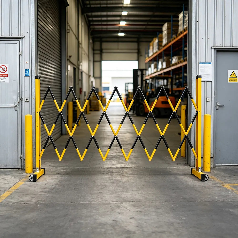GROVIA Fibreglass Retractable Safety Barrier Fence 1.2m Height x 8m Expandable Warning Gate for Construction Area - Yellow & Black