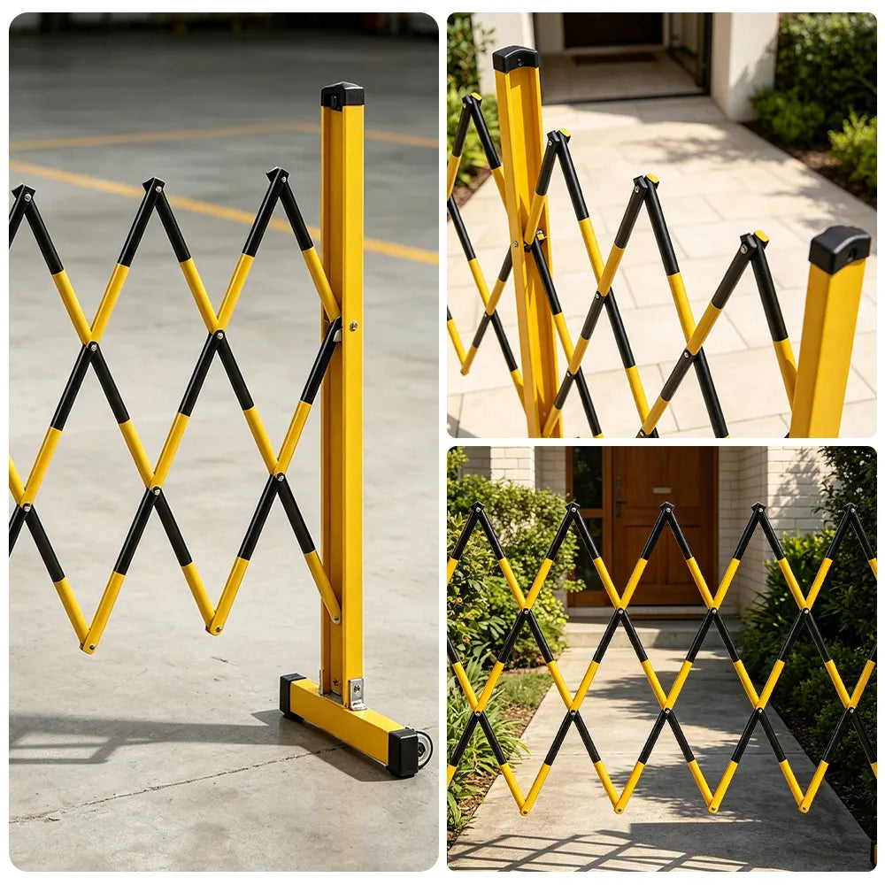 GROVIA Fibreglass Retractable Safety Barrier Fence 1.2m Height x 8m Expandable Warning Gate for Construction Area - Yellow & Black