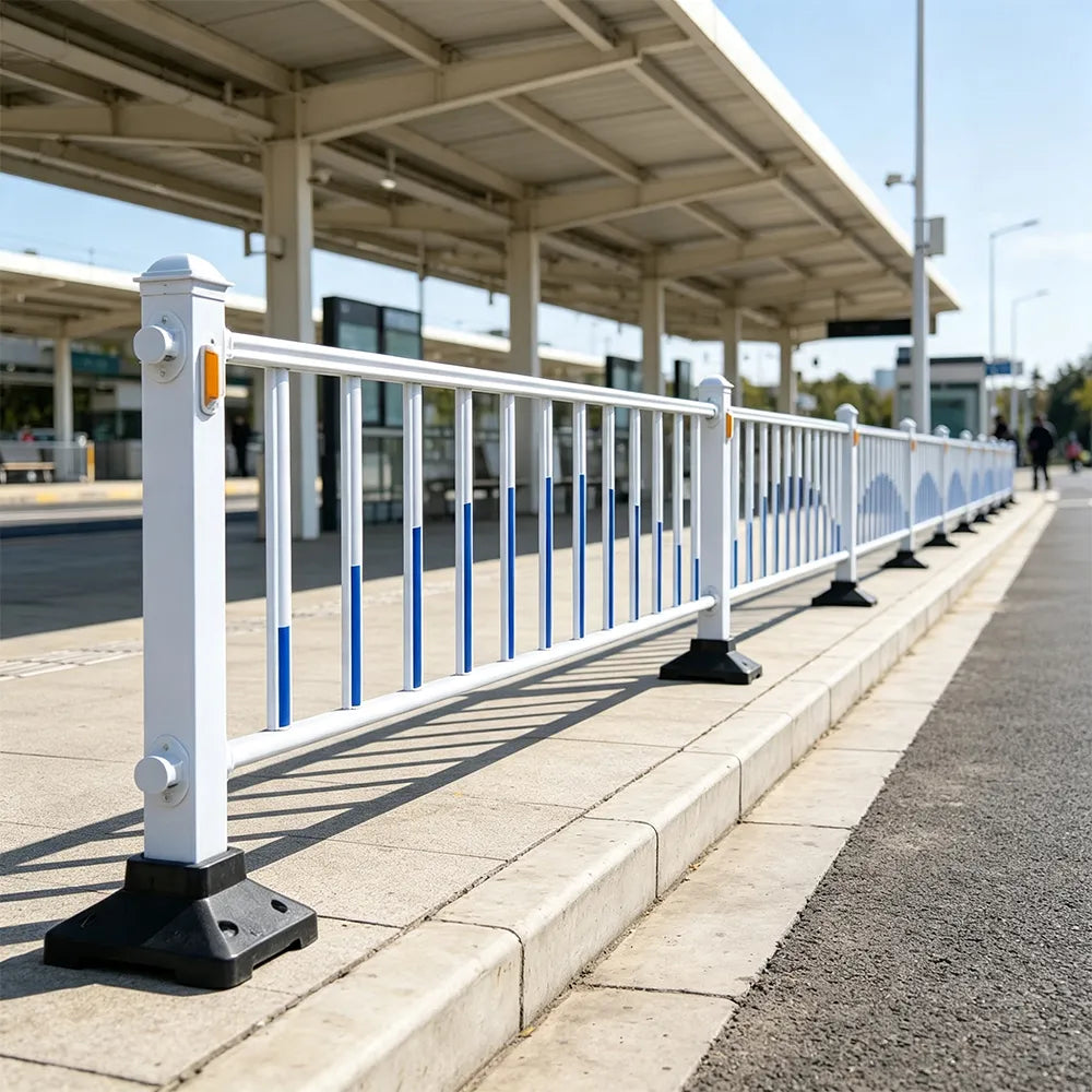 GROVIA Heavy Duty Road Safety Barrier 1.2m Height x 3m Length Steel Guardrail Fence for Pedestrian Traffic Separation - White